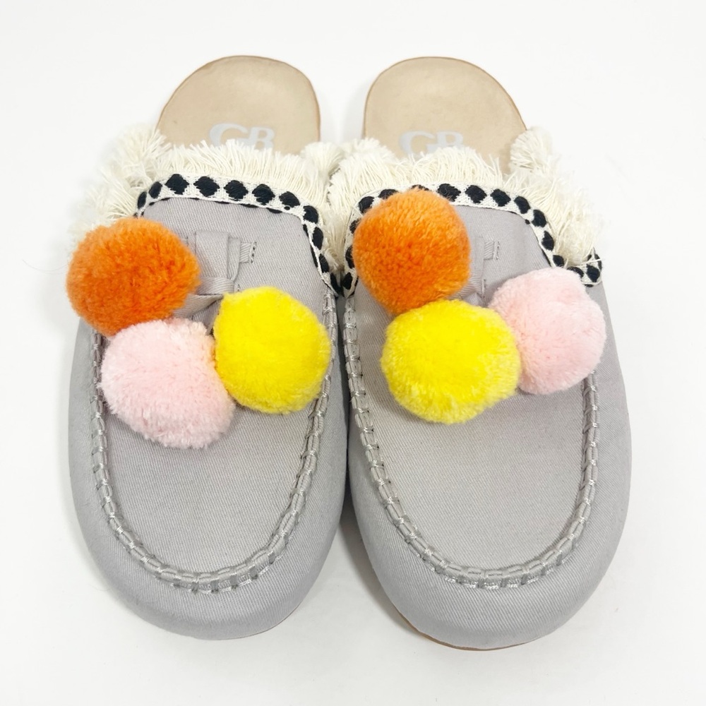Gianni Bini Women's Light Grey Pom Pom & Fringe Mule Slides Multicolor Size 8
